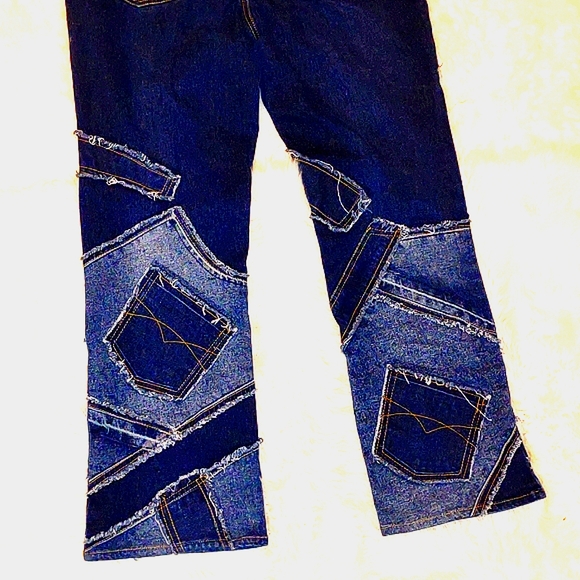 😻🌺DG2 DIANE GILMAN 😶Vintage Patch Recycled Style Jeans pants - Picture 2 of 8